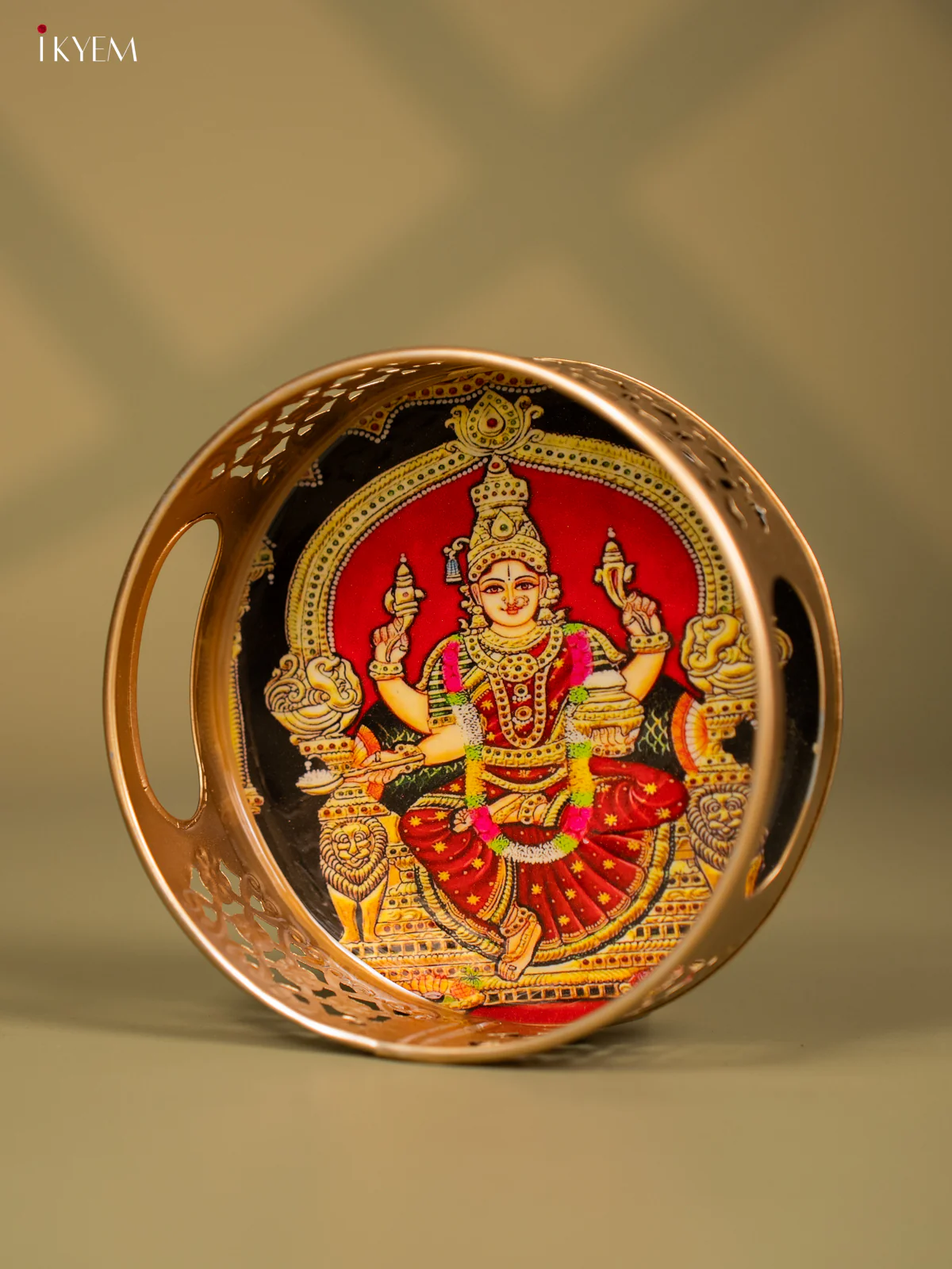 Goddess Amman Printed Round Metal tray - KF24145 - Image 3
