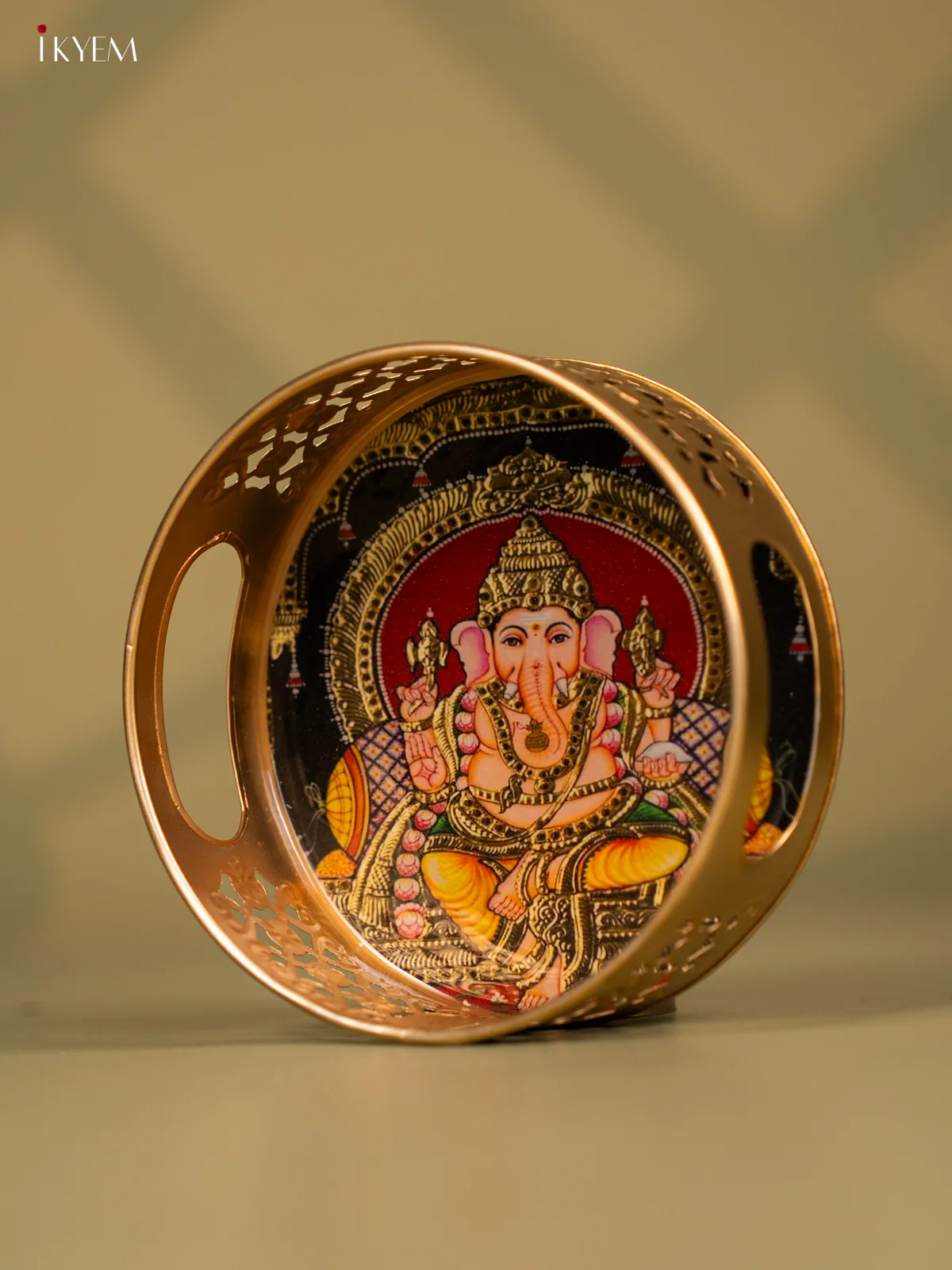 Lord Ganesha Printed Round Metal tray - KF24147 - Image 3