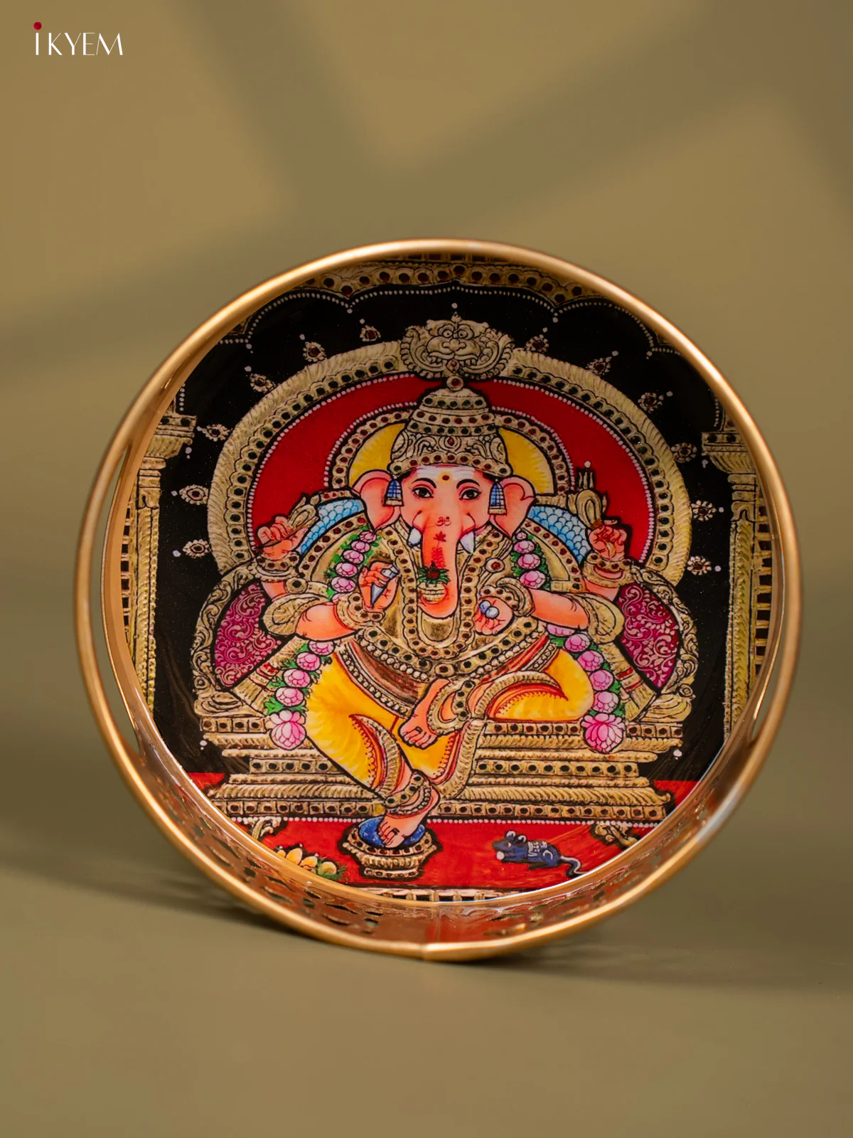Lord Ganesha Printed Round Metal tray - KF24148