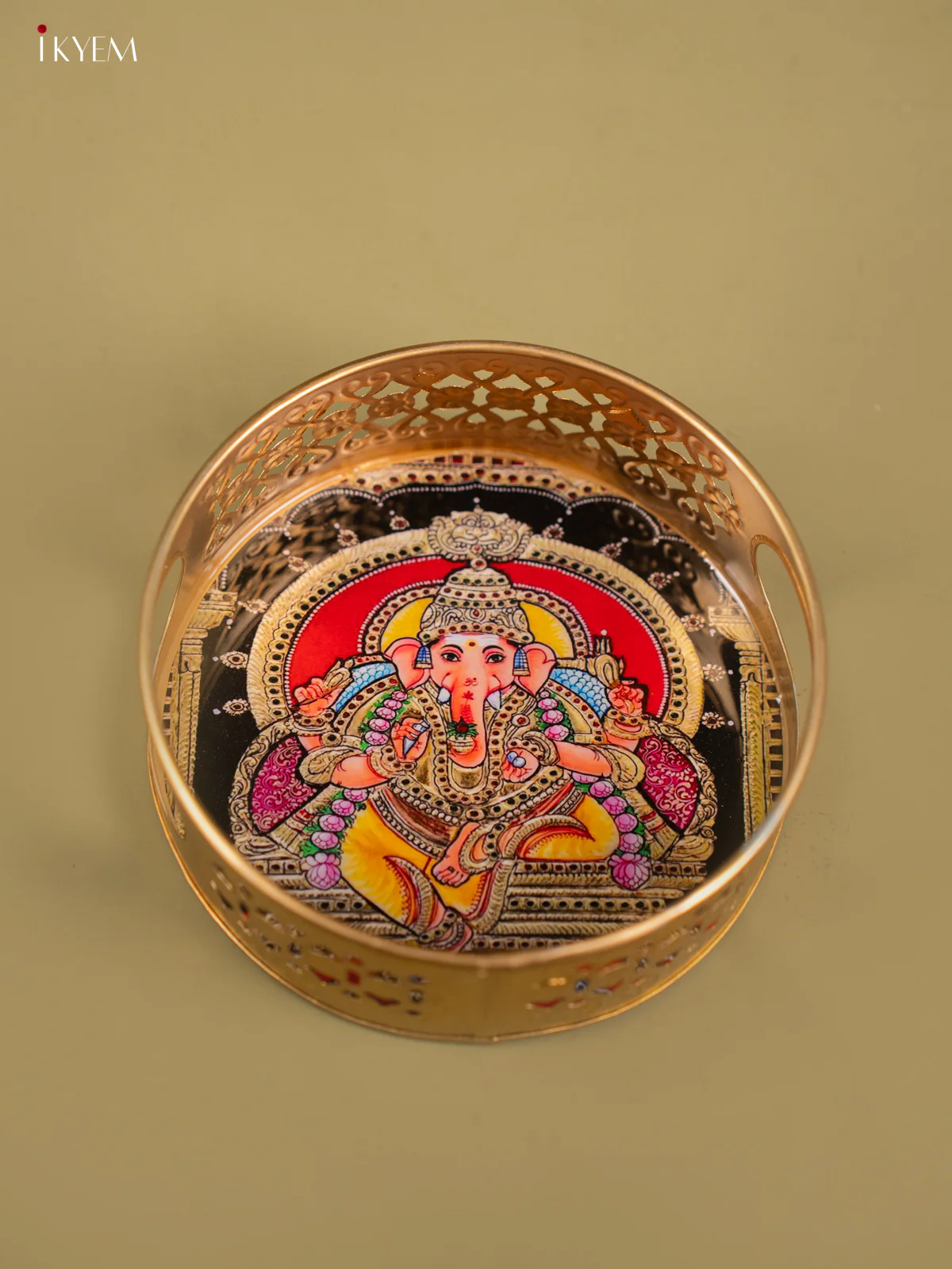 Lord Ganesha Printed Round Metal tray - KF24148 - Image 4