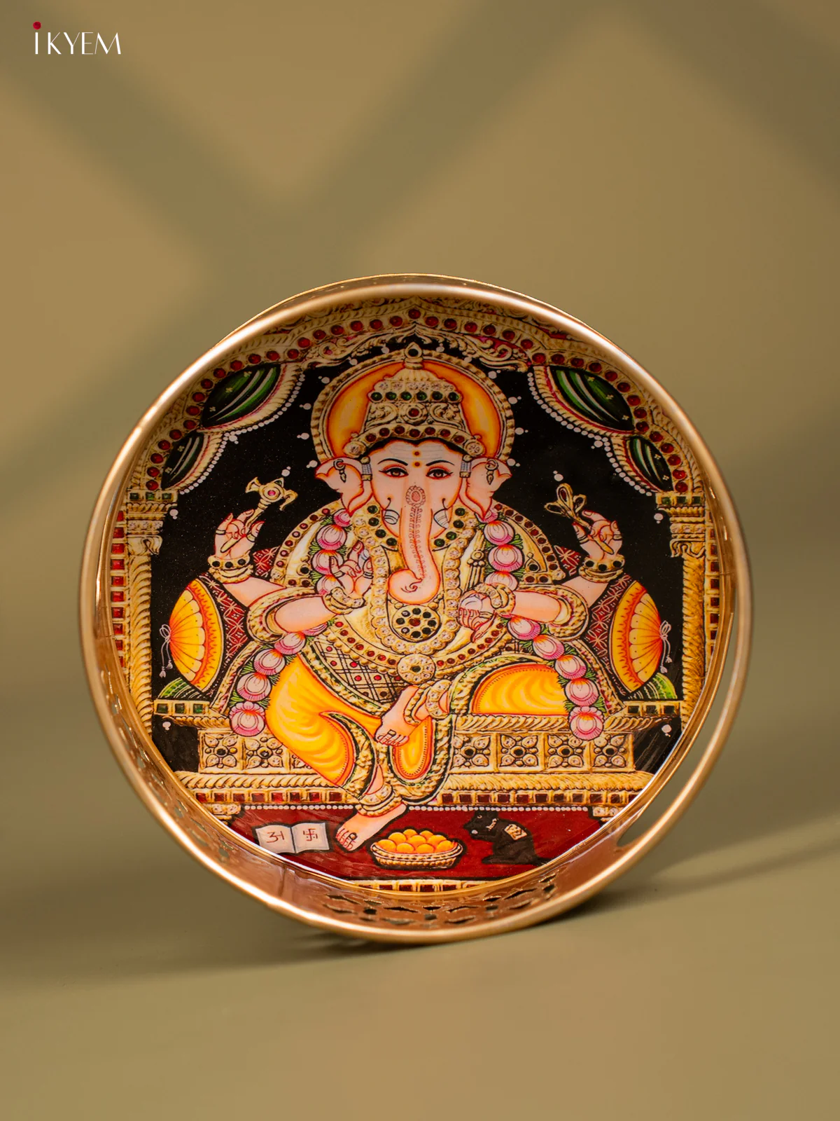 Lord Ganesha Printed Round Metal tray - KF24150