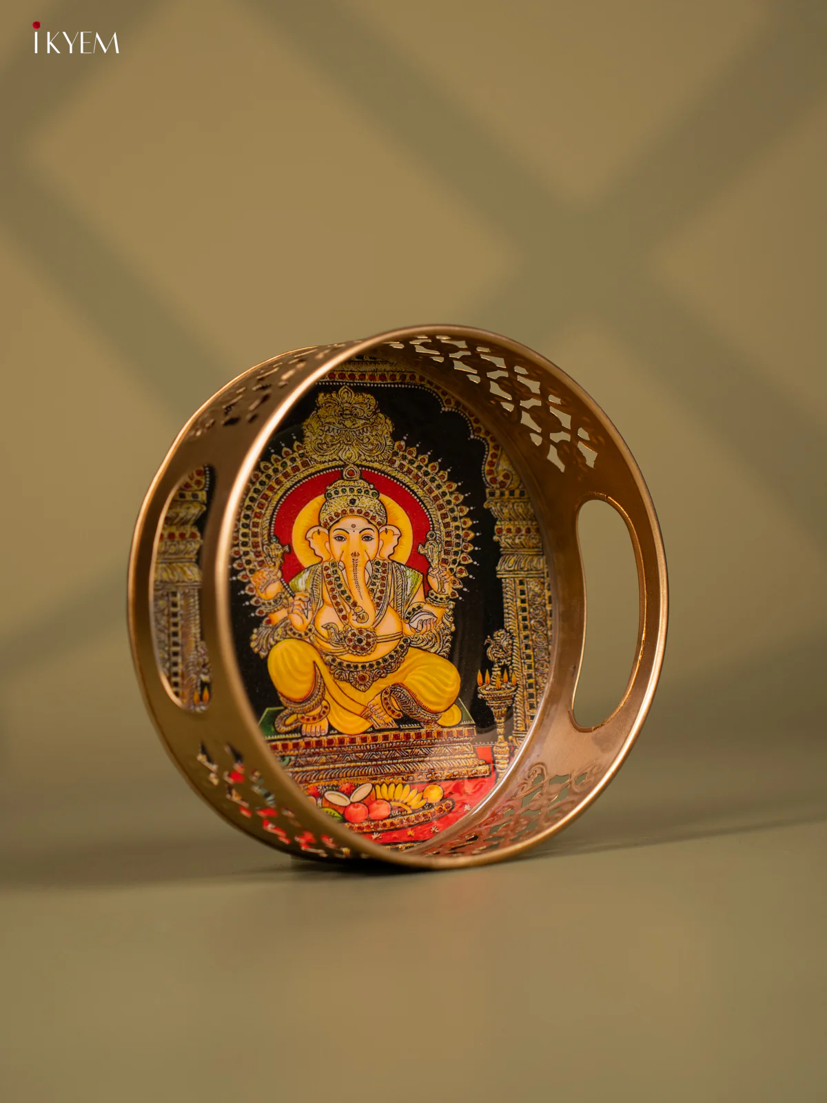 Lord Ganesha Printed Round Metal tray - KF24151 - Image 2
