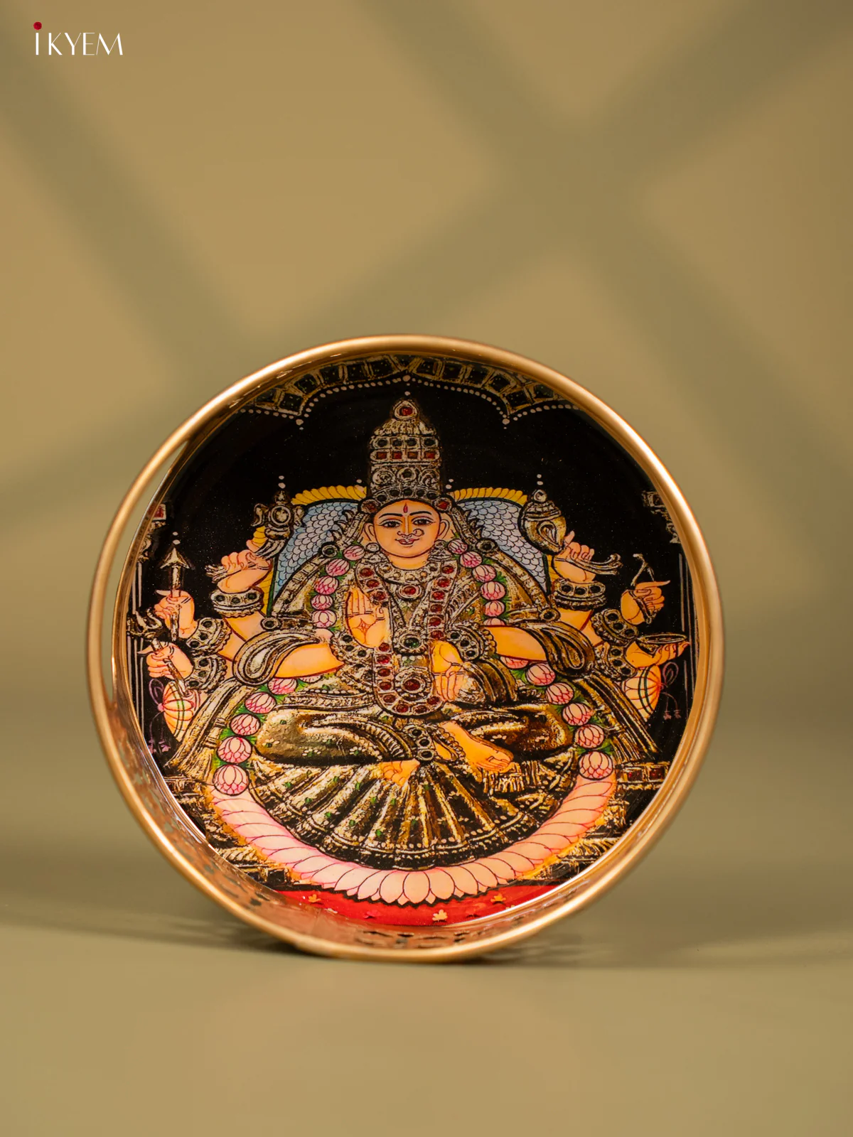 Goddess Lakshmi Printed Round Metal tray - KF24154