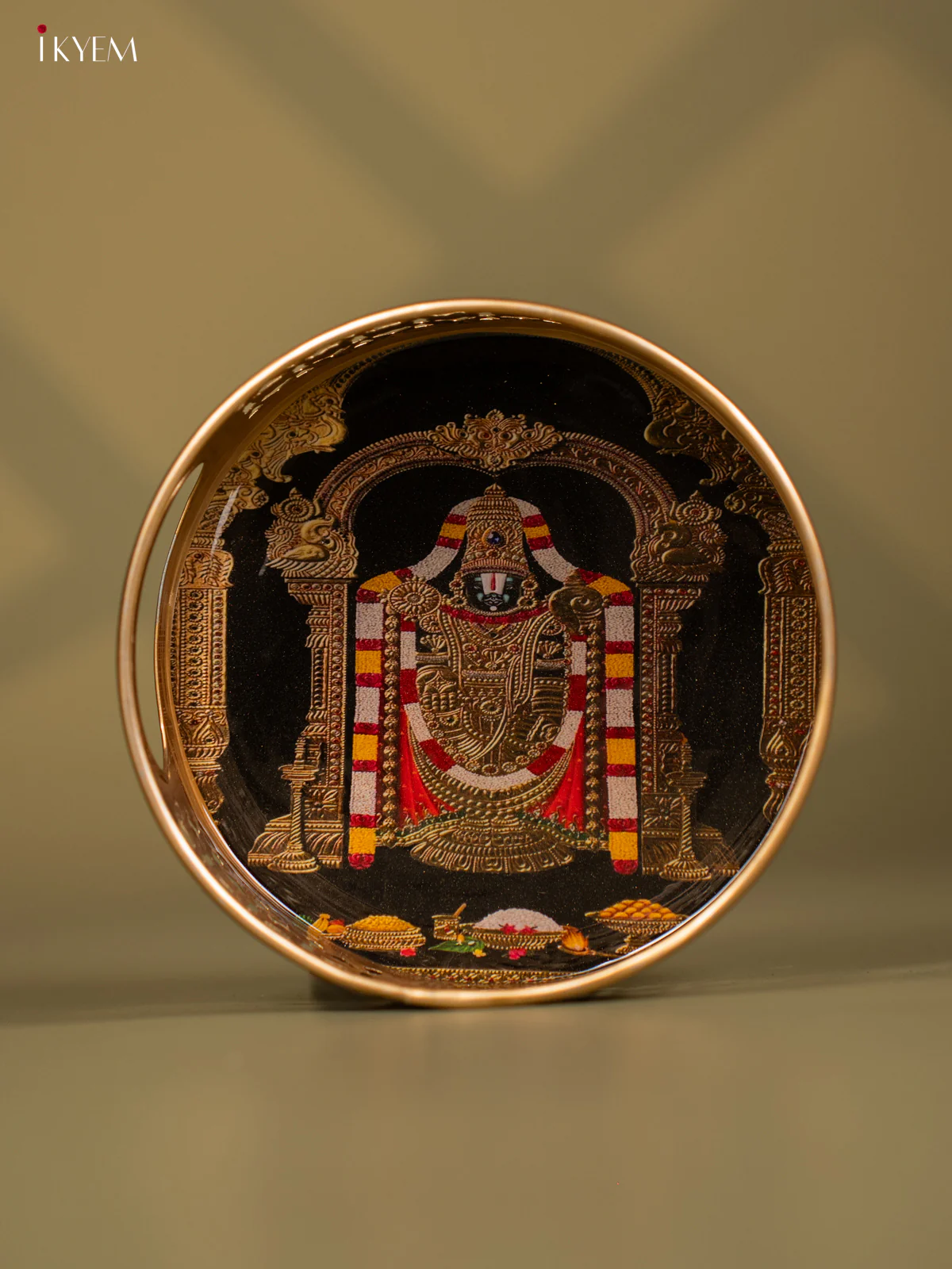 Tirupathi Balaji Printed Round Metal tray - KF24157