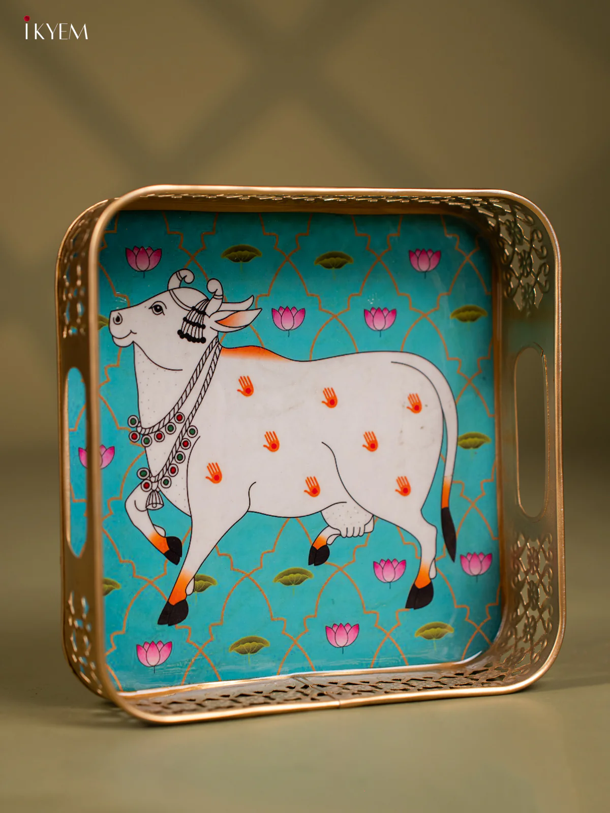 Metal Digital tray Square - Cow - Blue - 8 Inch - KF24169 - Image 2