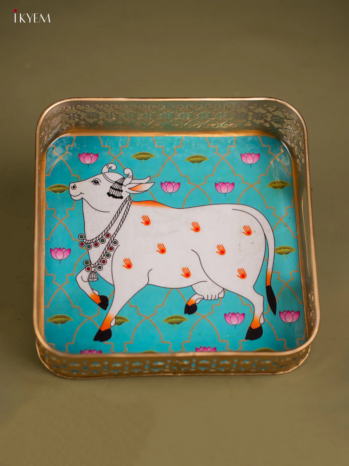 Metal Digital tray Square - Cow - Blue - 8 Inch - KF24169 - Image 4