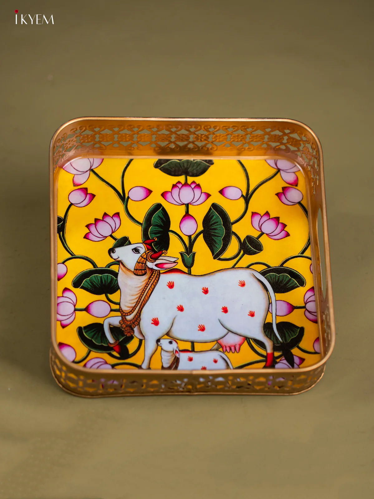 Metal Digital tray Square - Cow & Calf - Yellow - 8 Inch - KF24171 - Image 4