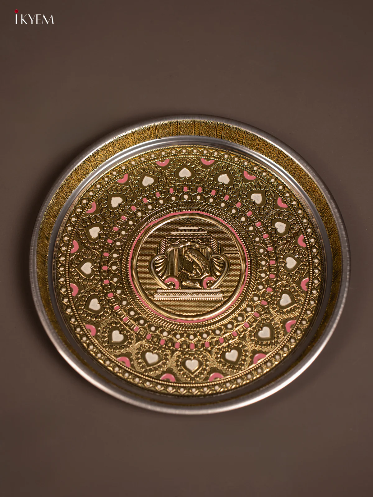 Gold Oxidized Meenakari Plate - Palaku - (11x11) Inch - KF24221 - Image 4