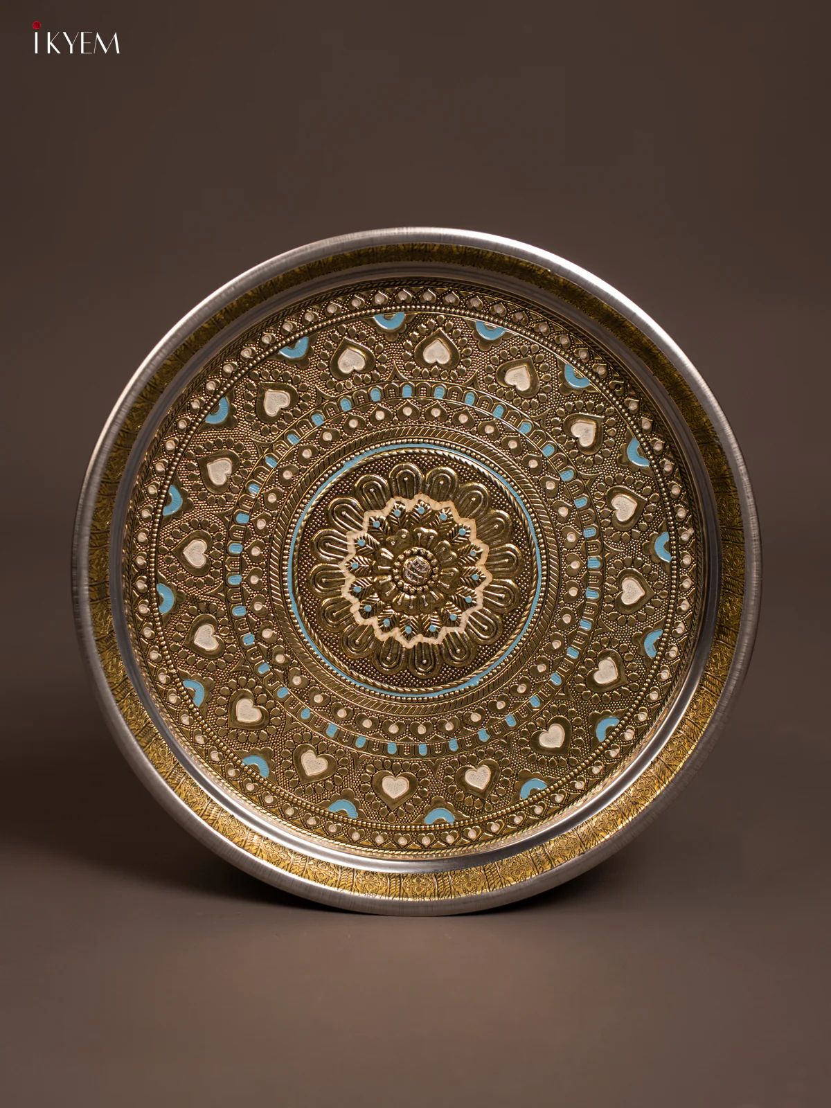 Gold Oxidized Meenakari Plate - Floral - (11x11) Inch - KF24223