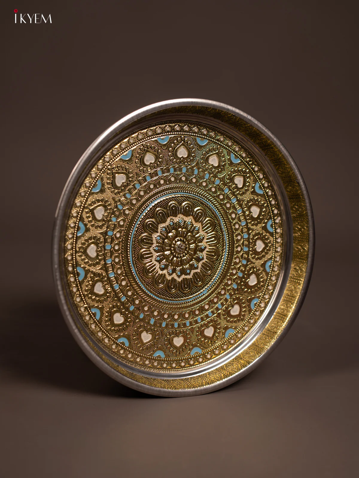 Gold Oxidized Meenakari Plate - Floral - (11x11) Inch - KF24223 - Image 2