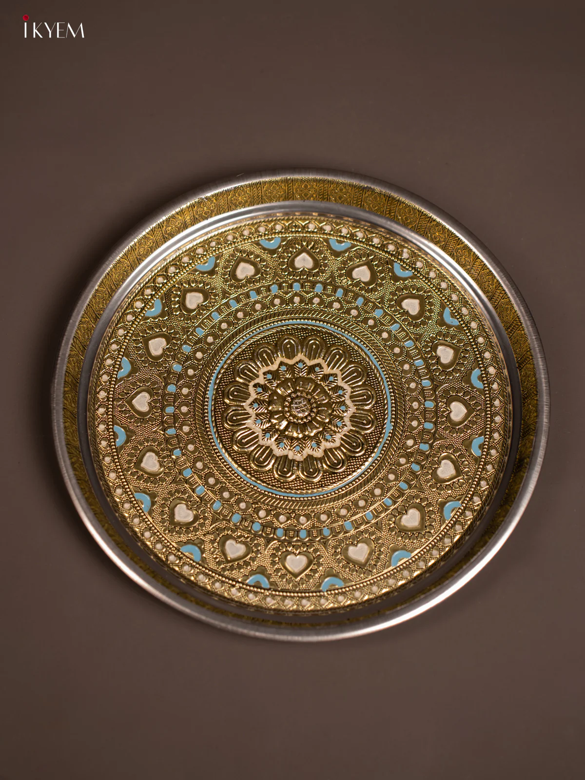 Gold Oxidized Meenakari Plate - Floral - (11x11) Inch - KF24223 - Image 4