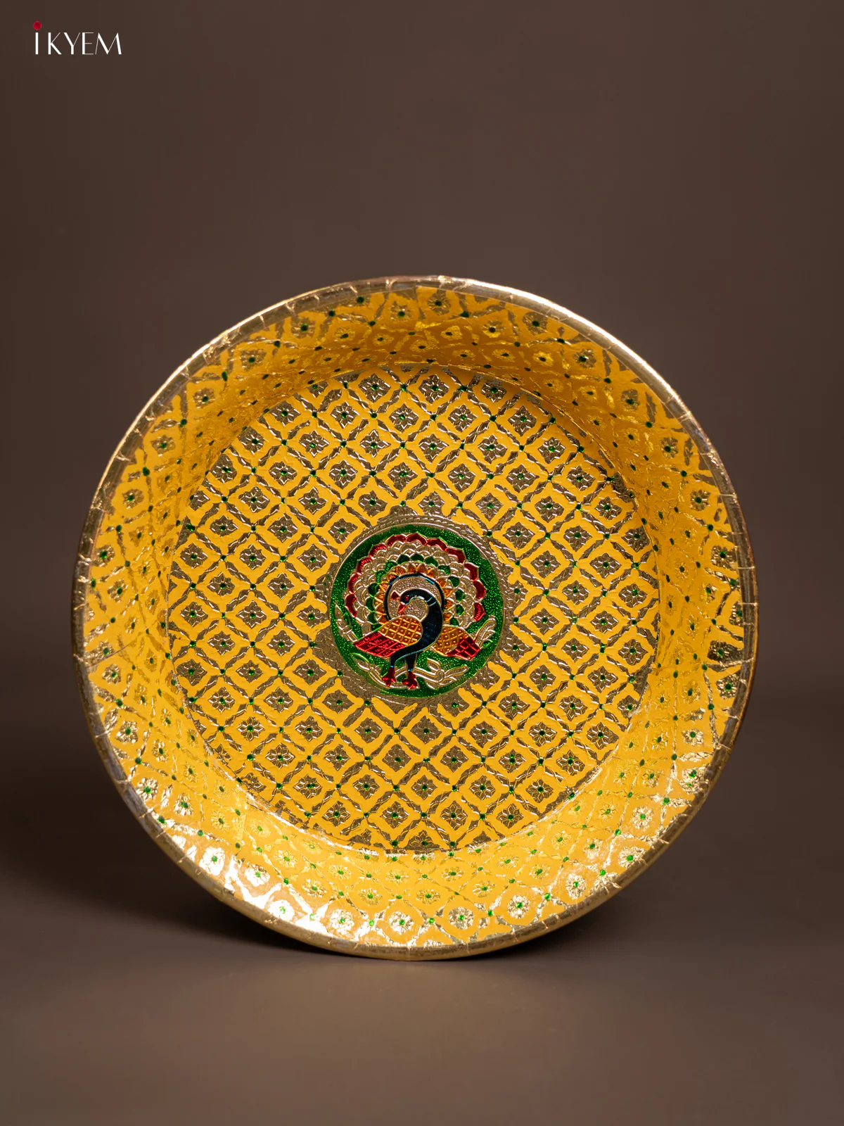 Meenakari Round Plate - Yellow - (15.5x15.5) Inch - KF24225