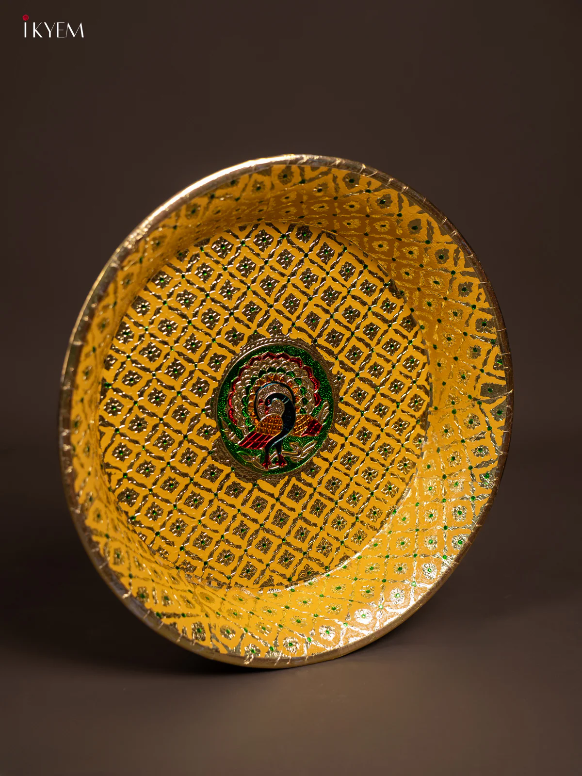 Meenakari Round Plate - Yellow - (15.5x15.5) Inch - KF24225 - Image 2