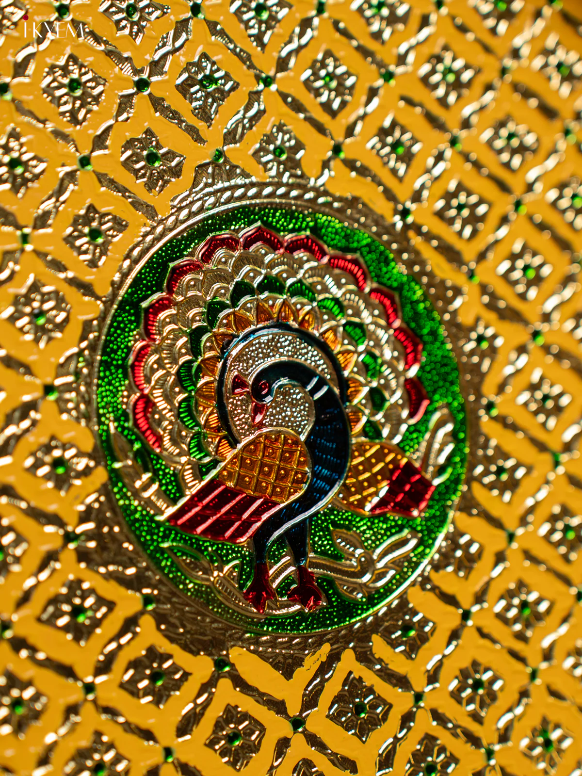Meenakari Round Plate - Yellow - (15.5x15.5) Inch - KF24225 - Image 3