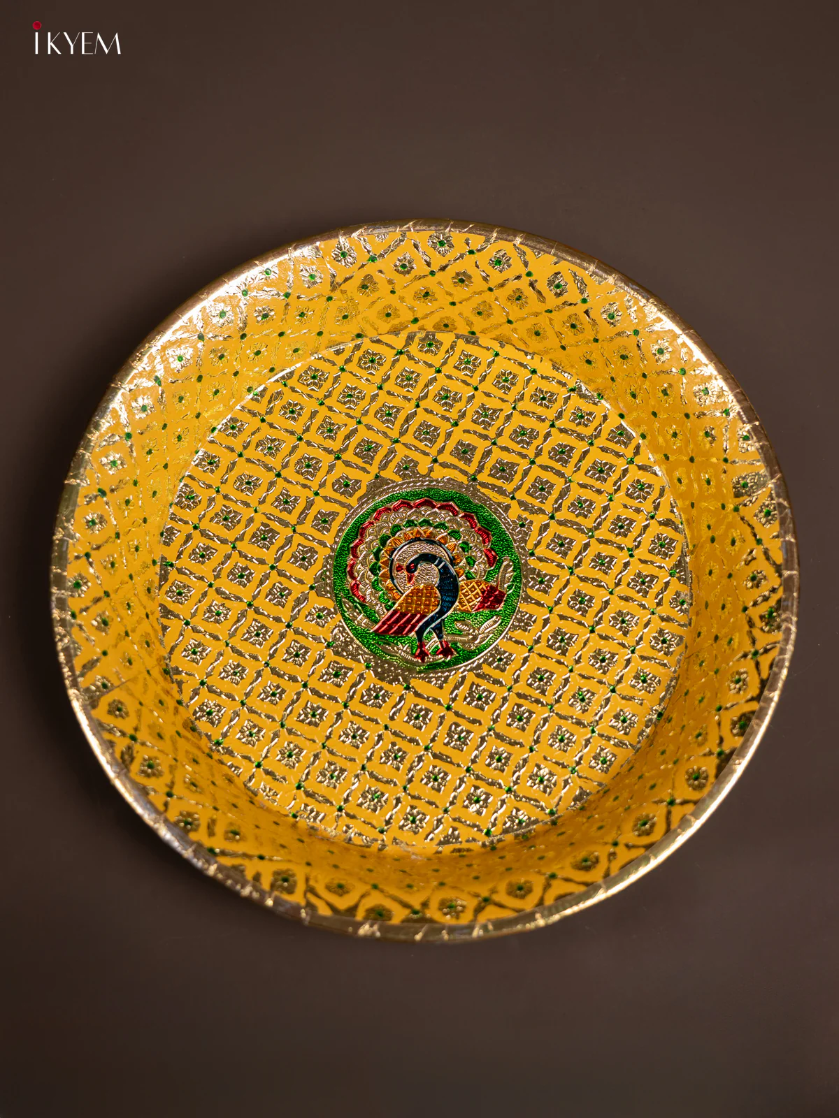Meenakari Round Plate - Yellow - (15.5x15.5) Inch - KF24225 - Image 4