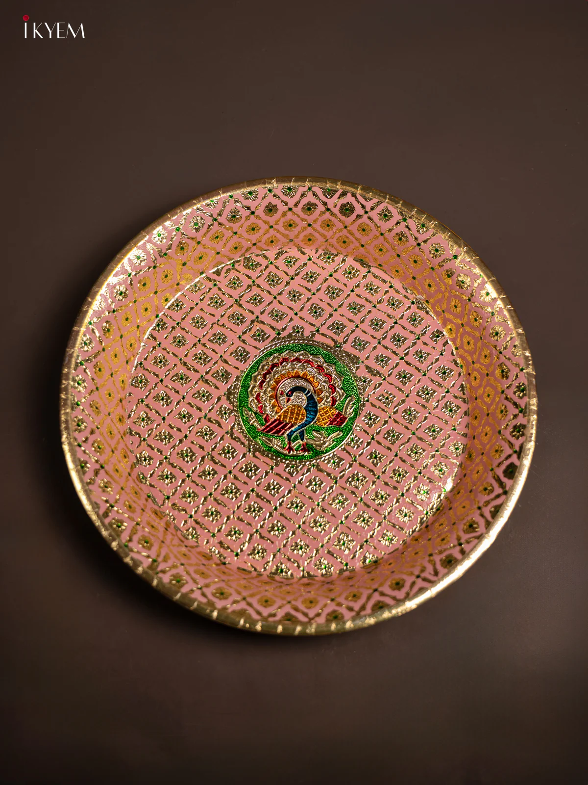 Meenakari Round Plate - Pink (15.5x15.5) Inch - KF24226 - Image 3