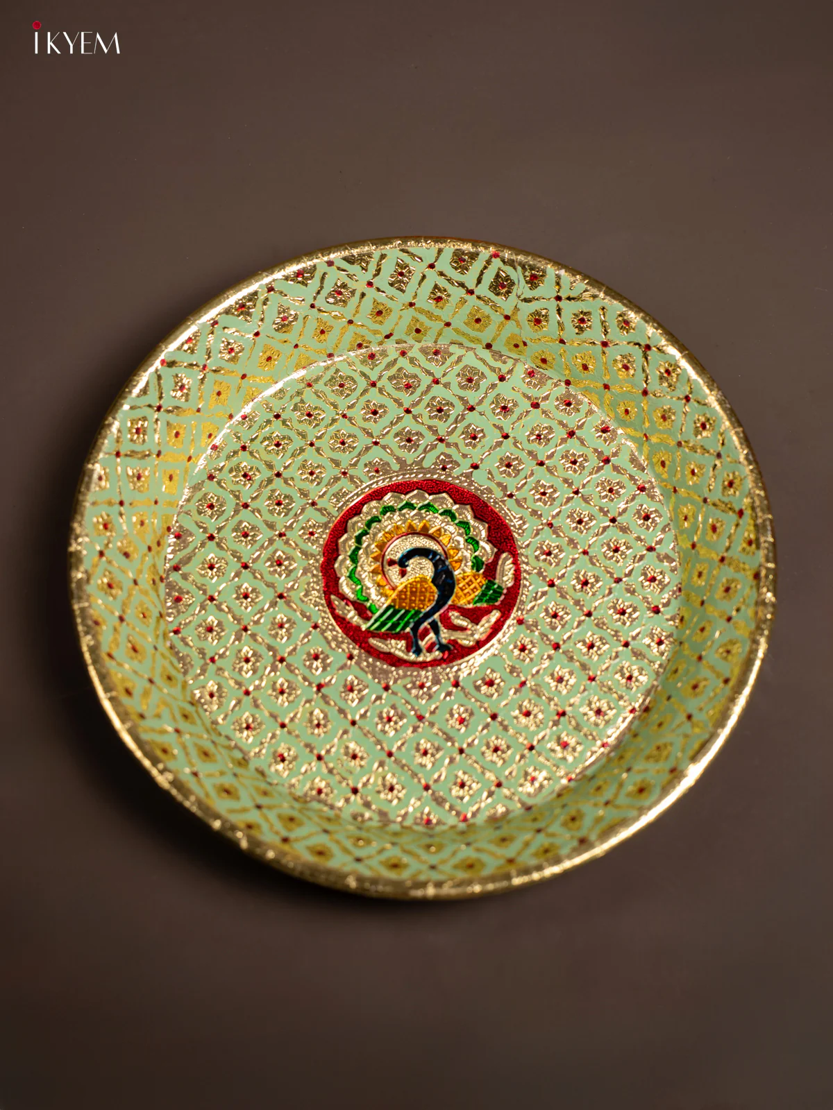 Meenakari Round Plate - Green - (14x14) Inch - KF24229