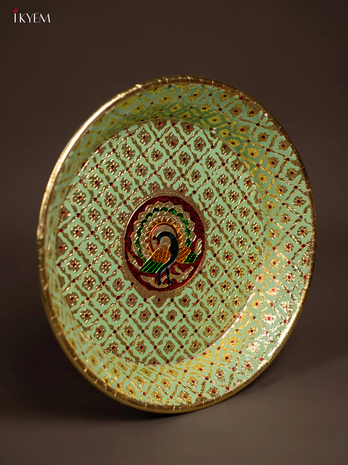 Meenakari Round Plate - Green - (14x14) Inch - KF24229 - Image 3