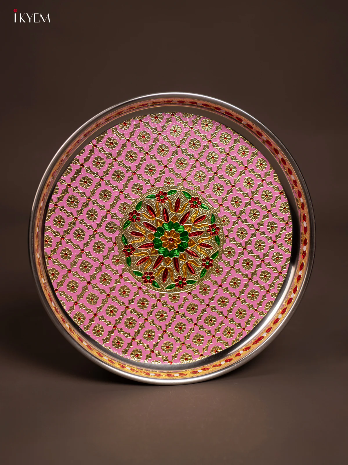Meenakari Round Plate - Pink - (12.5x12.5) Inch - KF24230