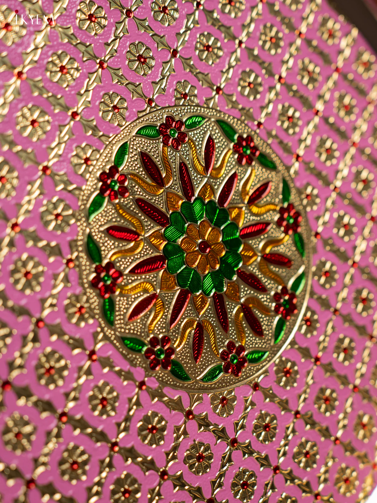 Meenakari Round Plate - Pink - (12.5x12.5) Inch - KF24230 - Image 3