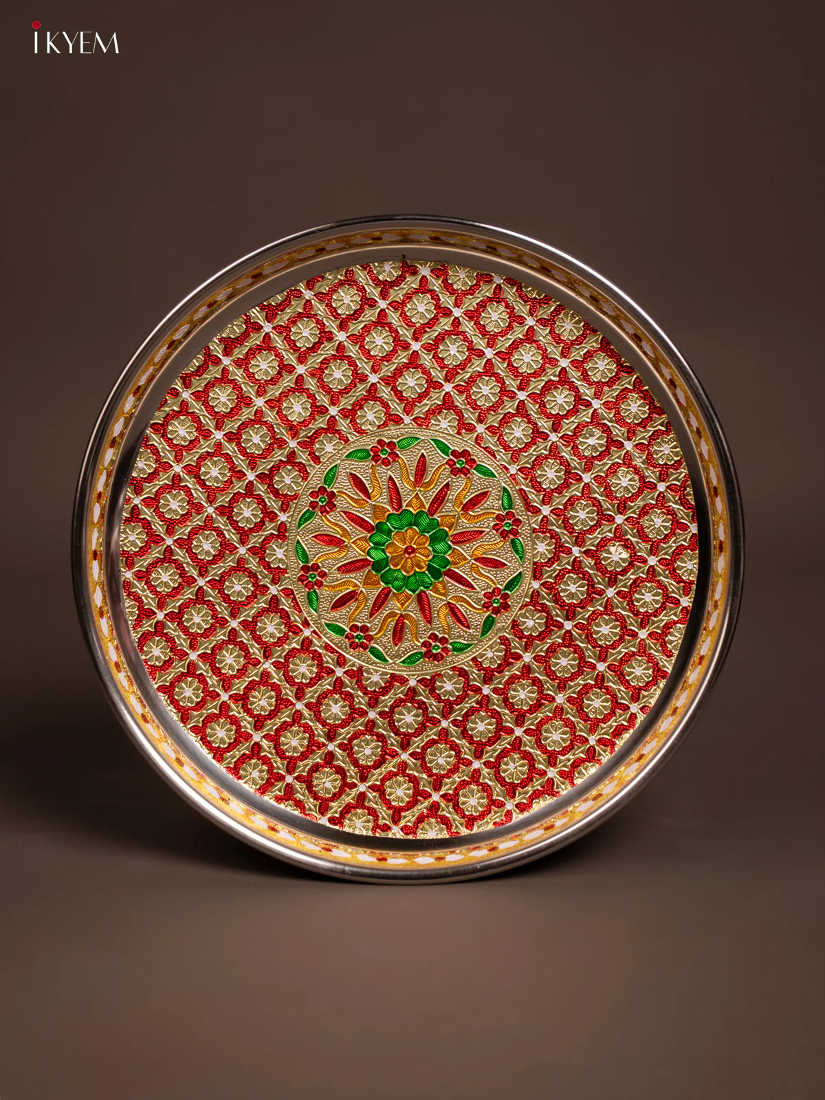 Classy Red Meenakari Round Plate -(12.5x12.5)- KF24231