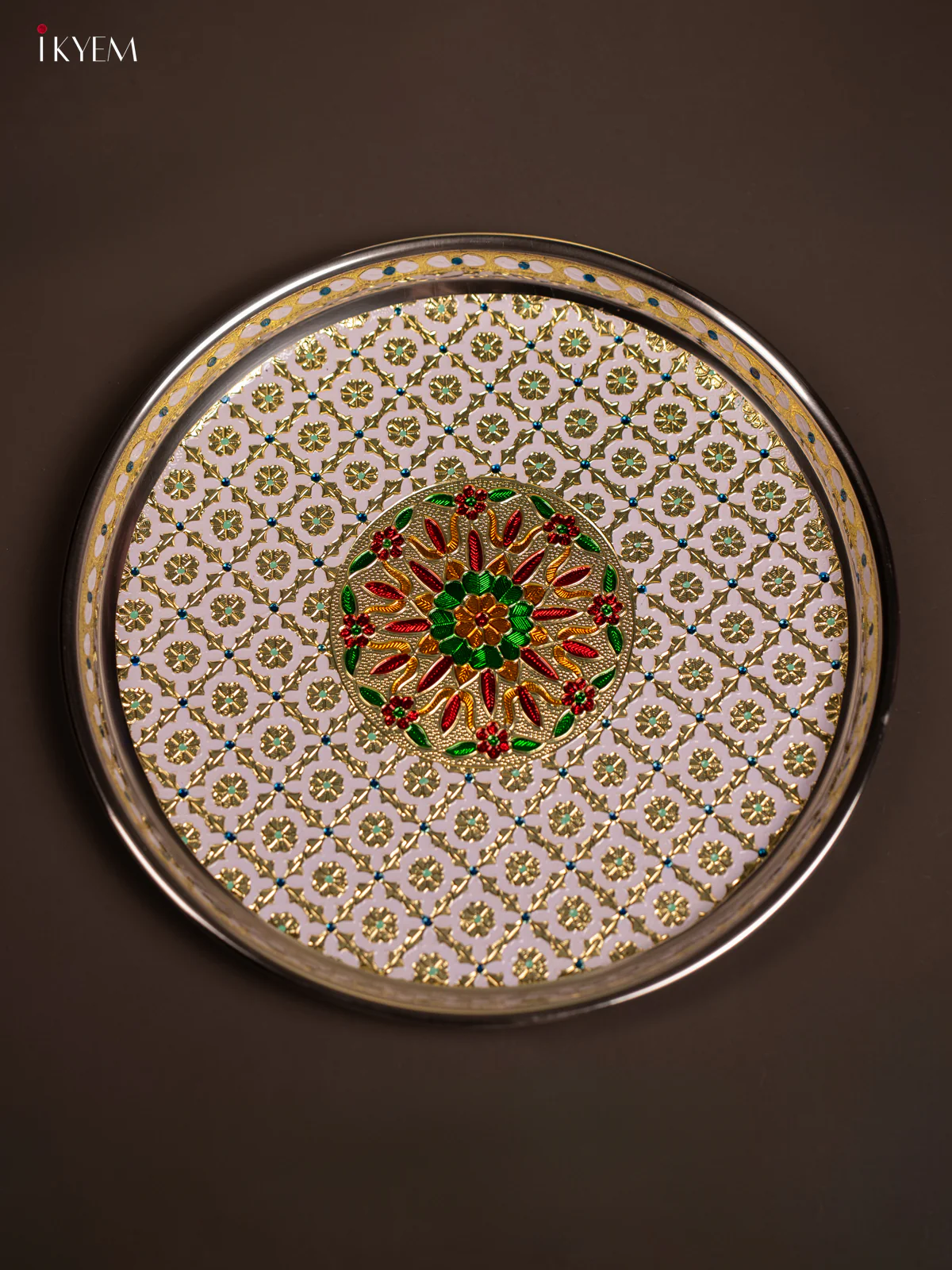 Meenakari Round Plate - White -(12.5x12.5) Inch -KF24234 - Image 4