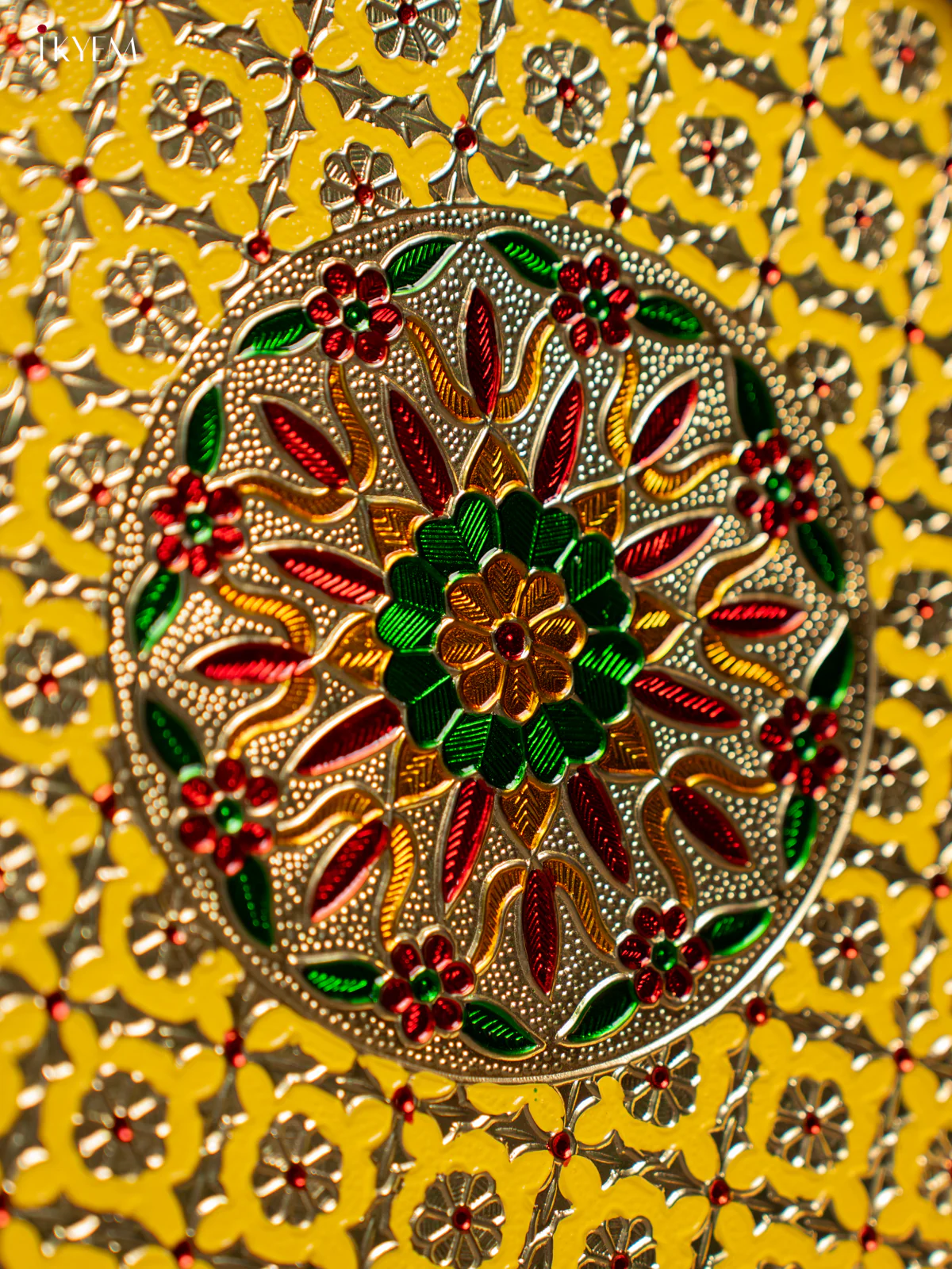 Meenakari Round Plate - Yellow -(10x10) Inch -KF24235 - Image 3