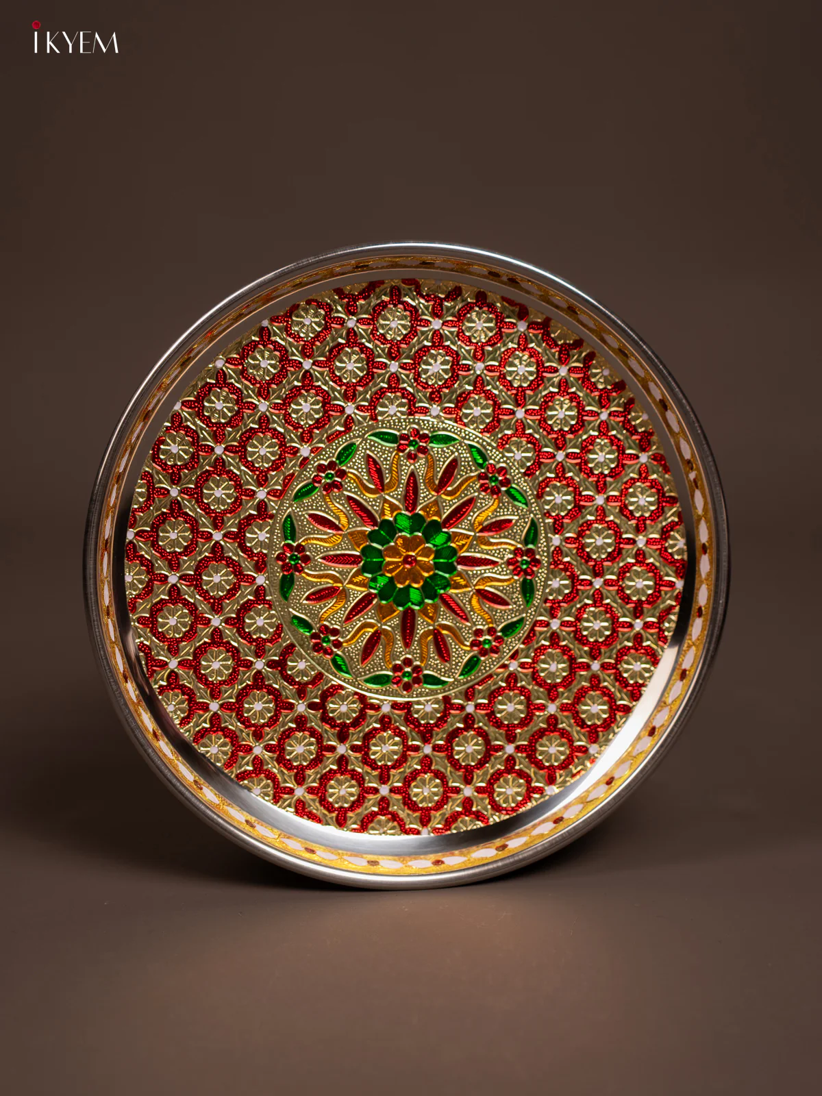 Meenakari Round Plate - Red - (10x10) Inch - KF24236
