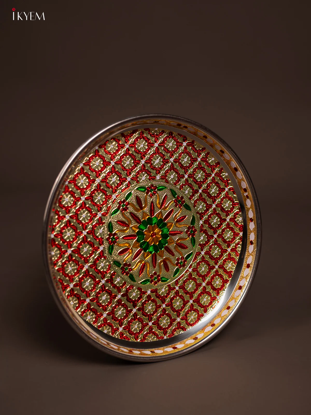 Meenakari Round Plate - Red - (10x10) Inch - KF24236 - Image 2