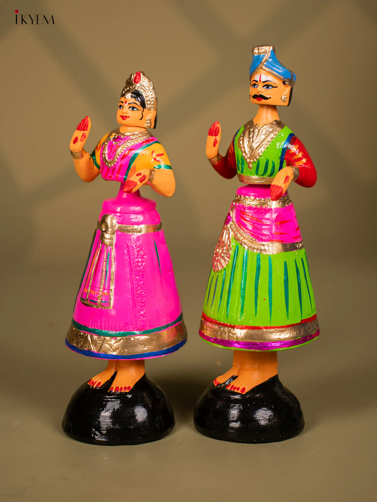 Thanjavur Dancing Doll - Couples - 13 Inch - Pink & Green - KF26114 - Image 2