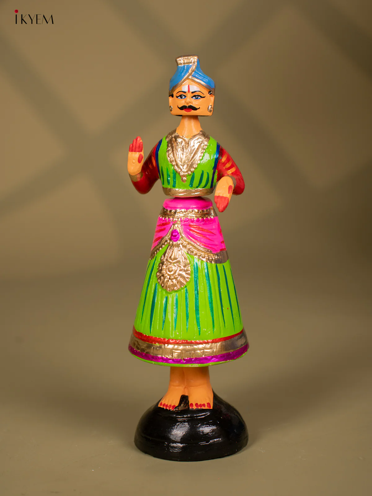 Thanjavur Dancing Doll - Couples - 13 Inch - Pink & Green - KF26114 - Image 5