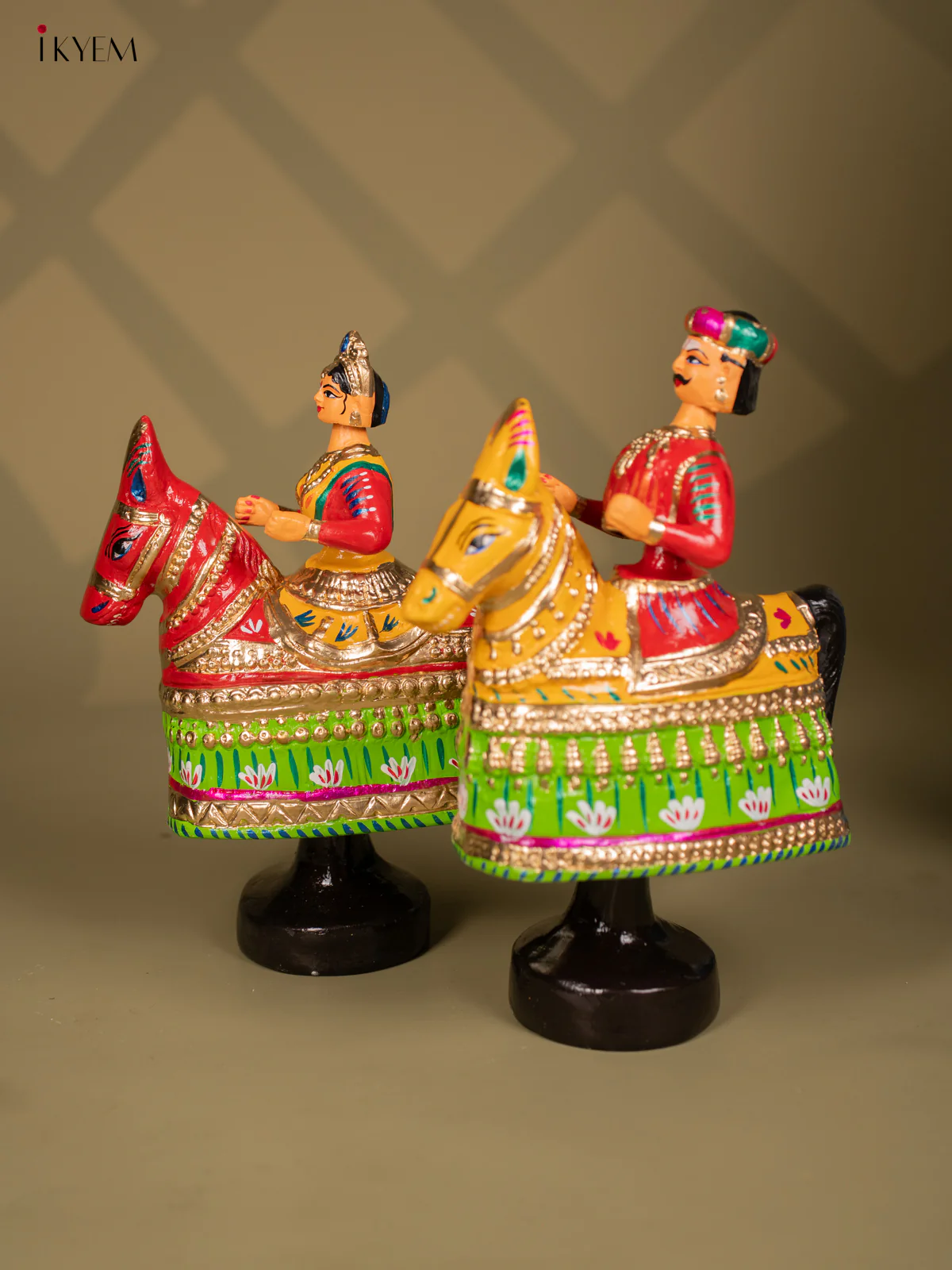 Thanjavur Dancing Doll - Poikalkuthirai Couples - 14.5 Inch - Yellow & Red - KF26121