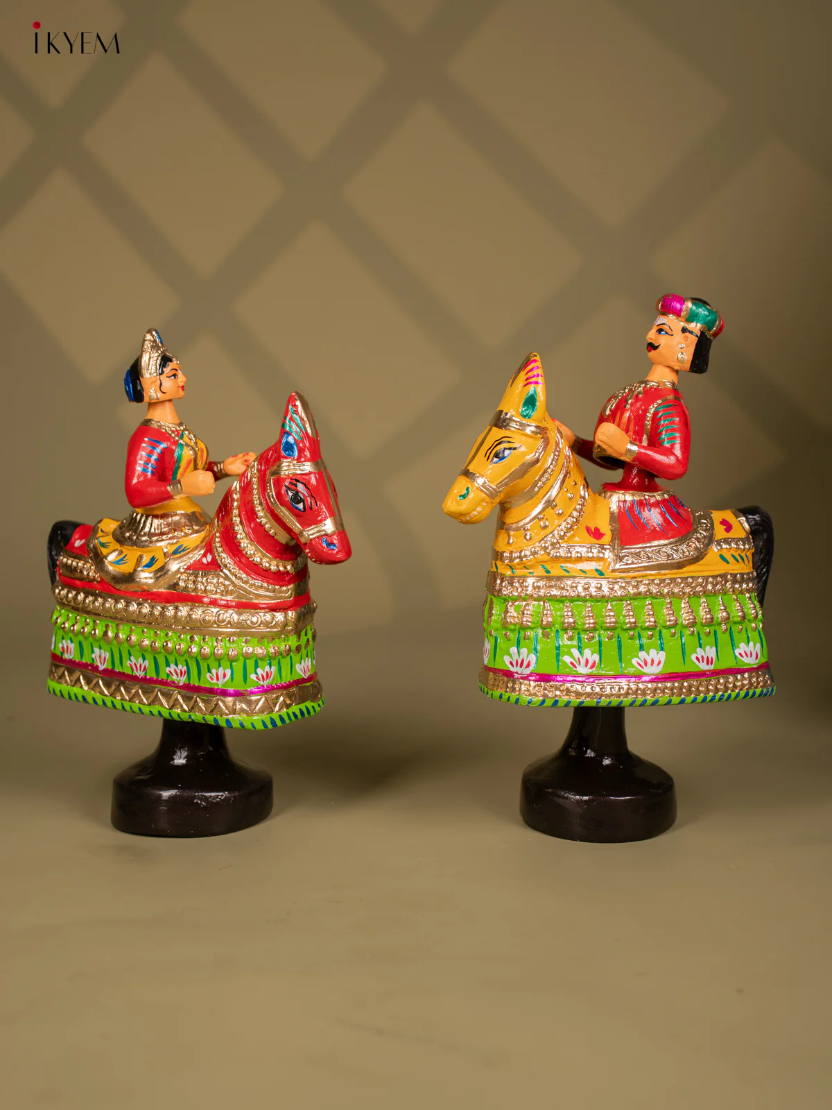 Thanjavur Dancing Doll - Poikalkuthirai Couples - 14.5 Inch - Yellow & Red - KF26121 - Image 4