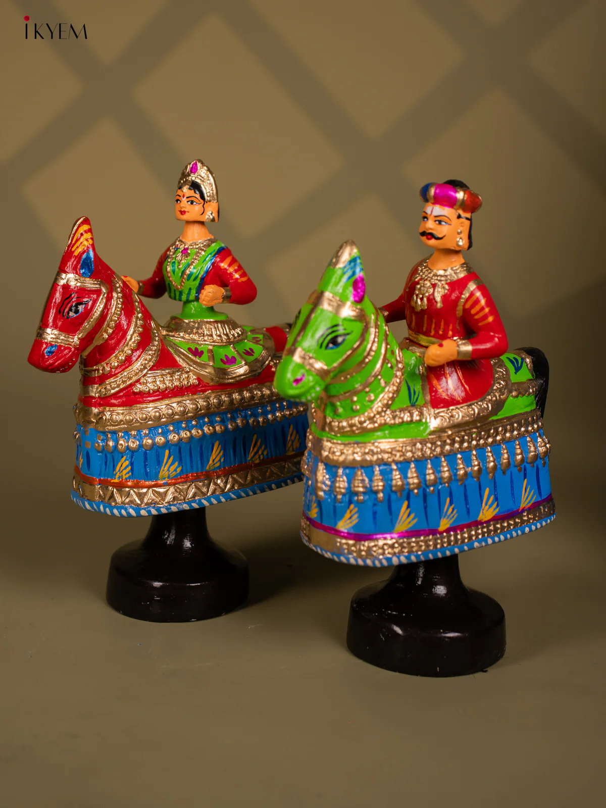 Thanjavur Dancing Doll - Poikalkuthirai Couples - 14.5 Inch - Green & Red - KF26122 - Image 2