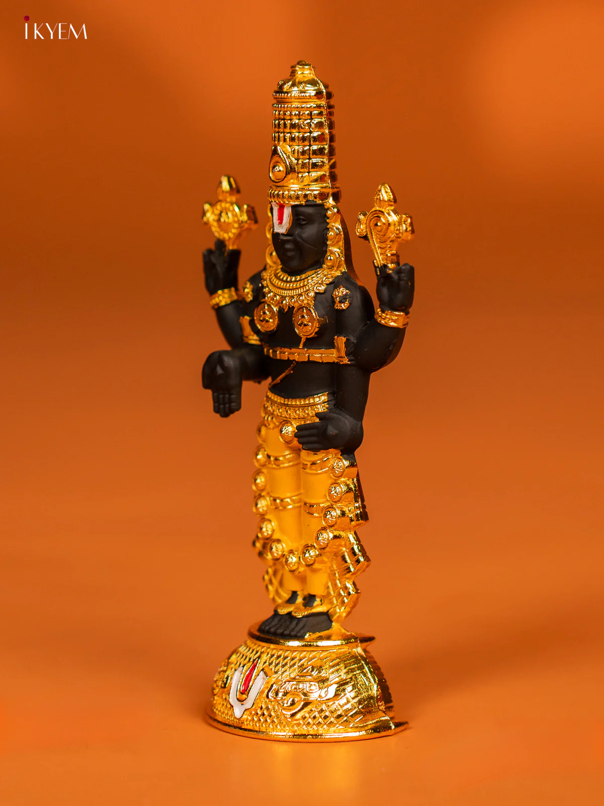 Gold plated Balaji Idol - Black with yellow - KF28146 - Image 3