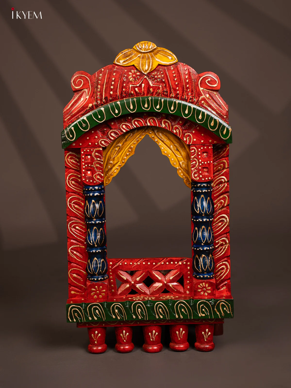 Hand Painted Wooden Jharokha - Orange - KF30144