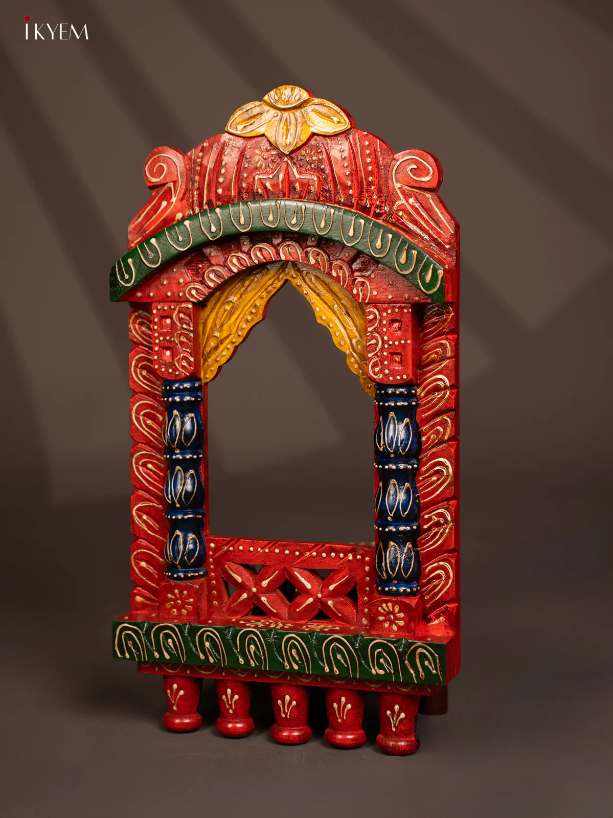 Hand Painted Wooden Jharokha - Orange - KF30144 - Image 4