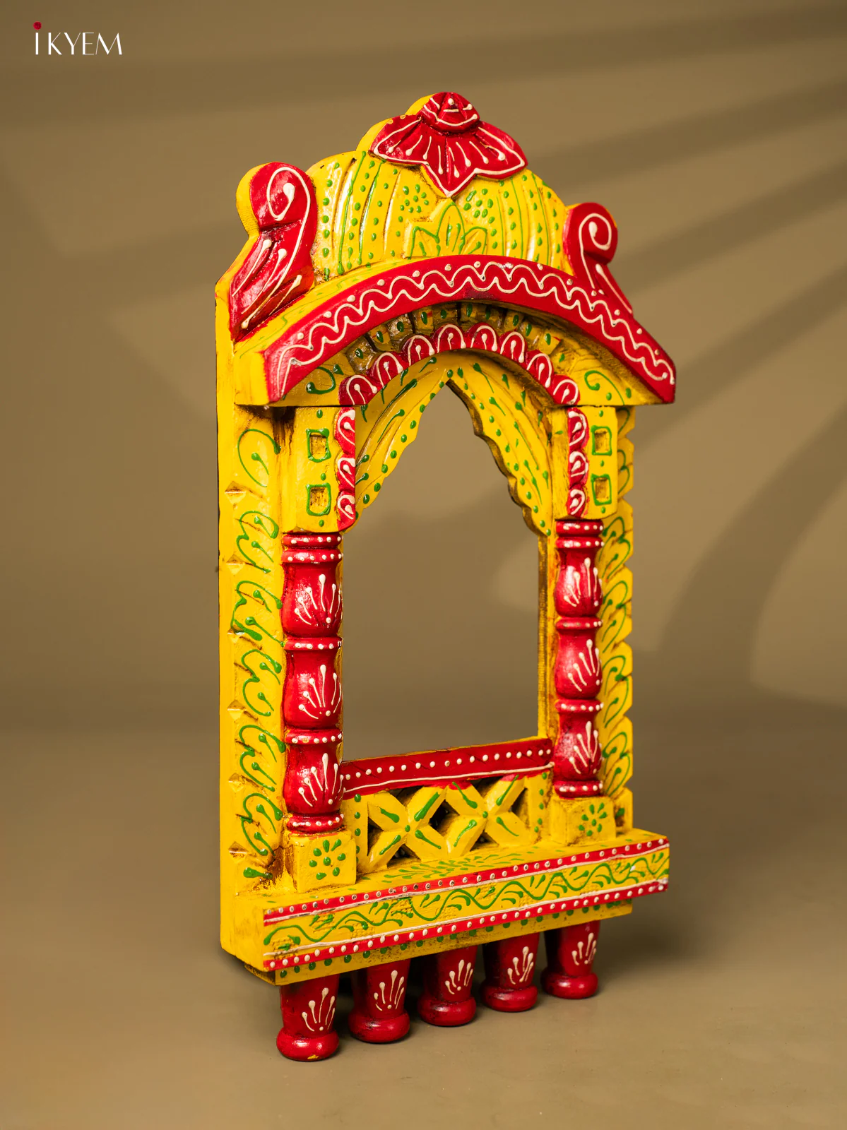 Hand Painted Wooden Jarokha - Yellow - 16.5 Inches - KF30145 - Image 2