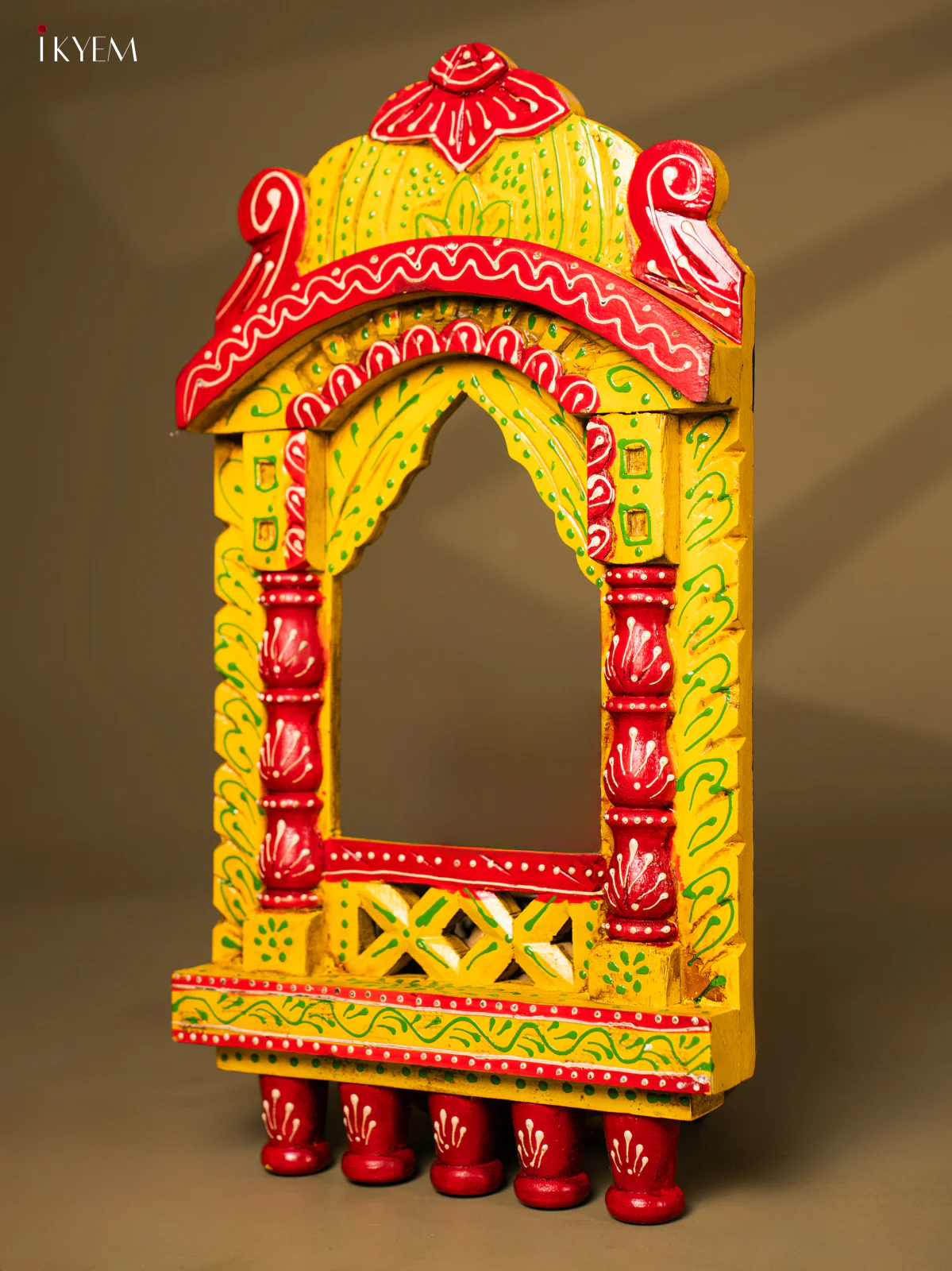 Hand Painted Wooden Jarokha - Yellow - 16.5 Inches - KF30145 - Image 4