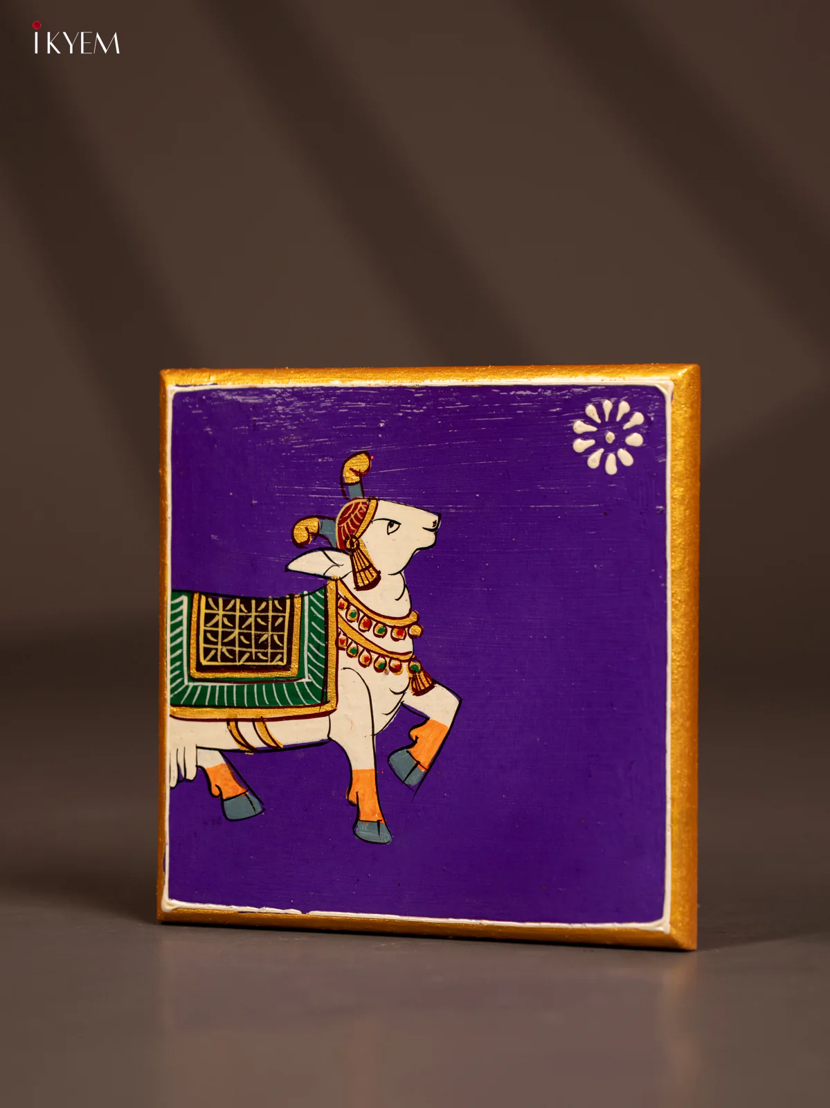 Cow Hand-Painted Wooden Chowki - Voilet -(6×6) Inches - KF30161 - Image 3