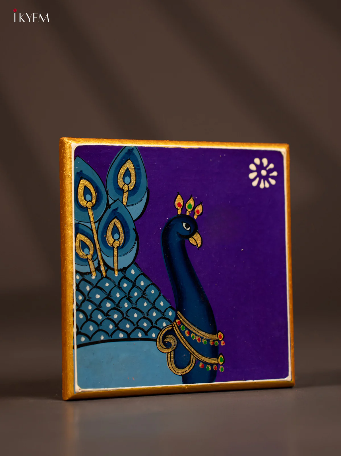 Traditional Violet Wooden Manai with Hand-Painted Peacock - (6x6) - KF30169 - Image 2