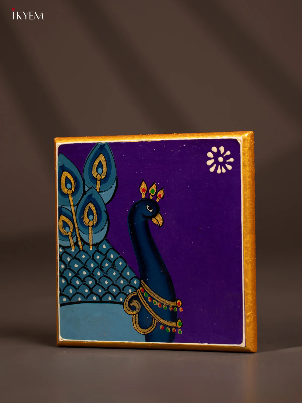 Traditional Violet Wooden Manai with Hand-Painted Peacock - (6x6) - KF30169 - Image 3