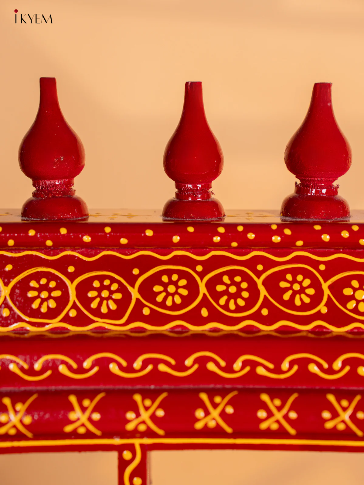 Wooden Hand Painted Ornament Golu Display Frame With 12 Rectangle Boxes - Maroon - KG01111 - Image 4