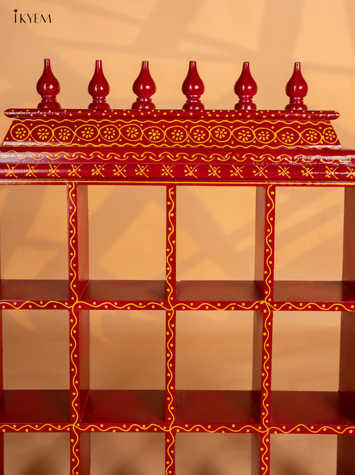 Wooden Hand Painted Ornament Golu Display Frame With 12 Rectangle Boxes - Maroon - KG01111 - Image 5