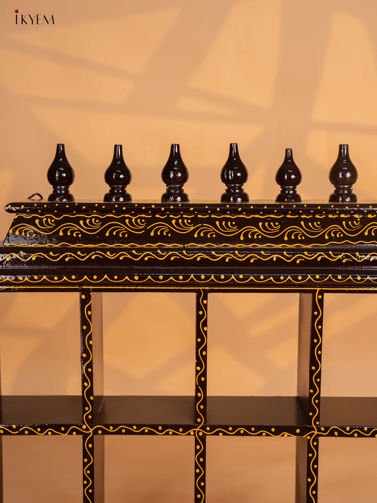 Wooden Hand Painted Ornament Golu Display Frame with 12 Rectangle Boxes -Coffee Brown - KG01112 - Image 4
