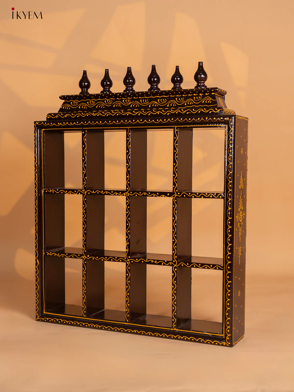 Wooden Hand Painted Ornament Golu Display Frame with 12 Rectangle Boxes -Coffee Brown - KG01112 - Image 6