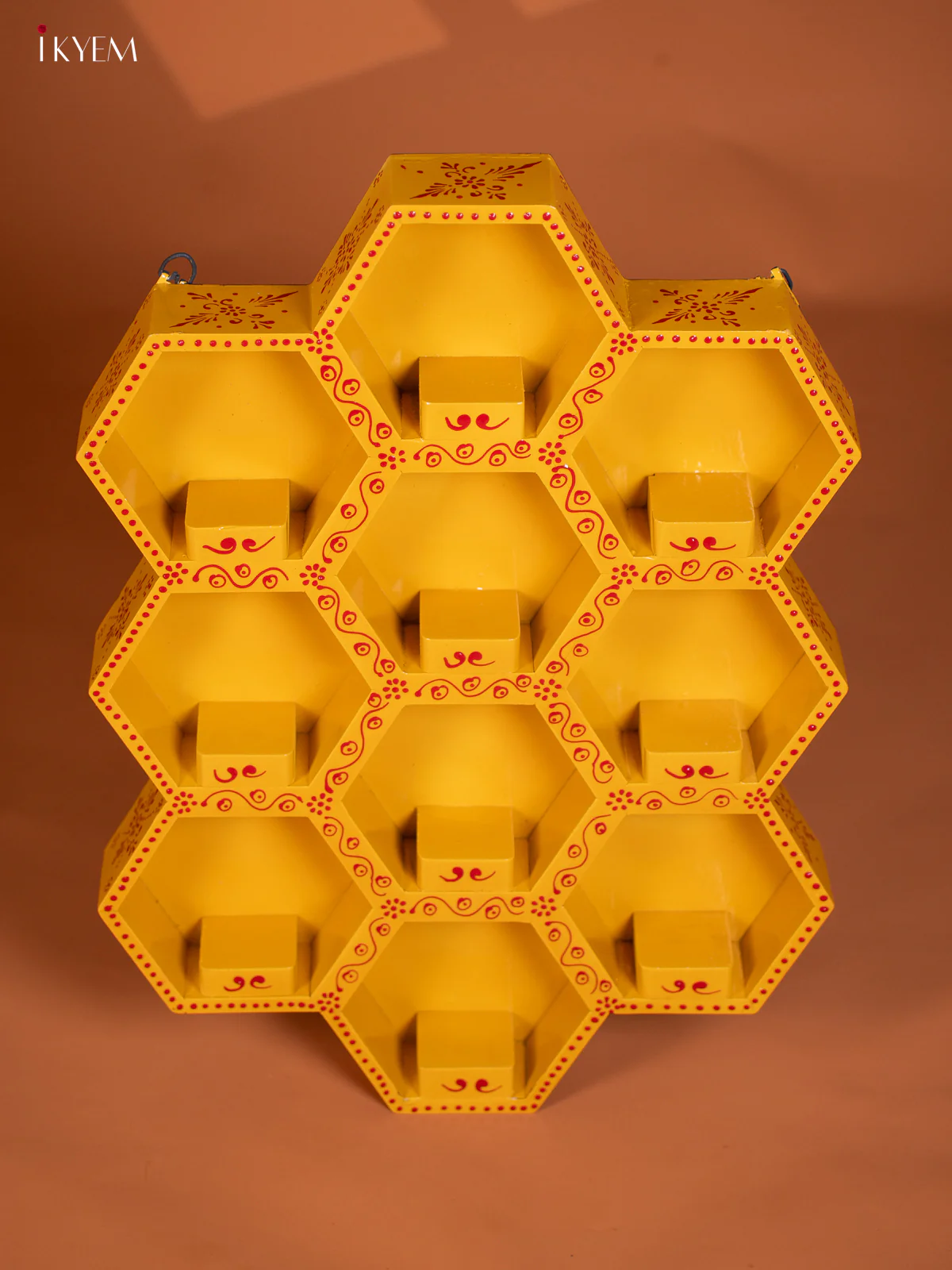 Hand-Painted Wooden 10 Octagon Box Wall Shelf - Yellow - (26×19) Inches - KG01114 - Image 4