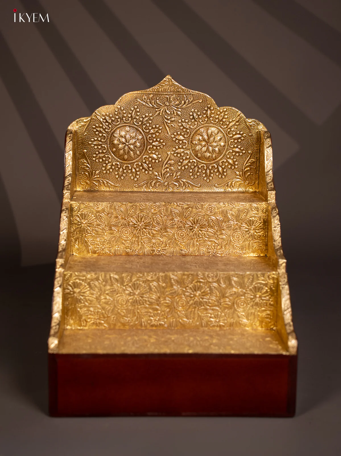 Brass Fitting Wooden 3-Step Golu Padi - 14 Inches - KG01125