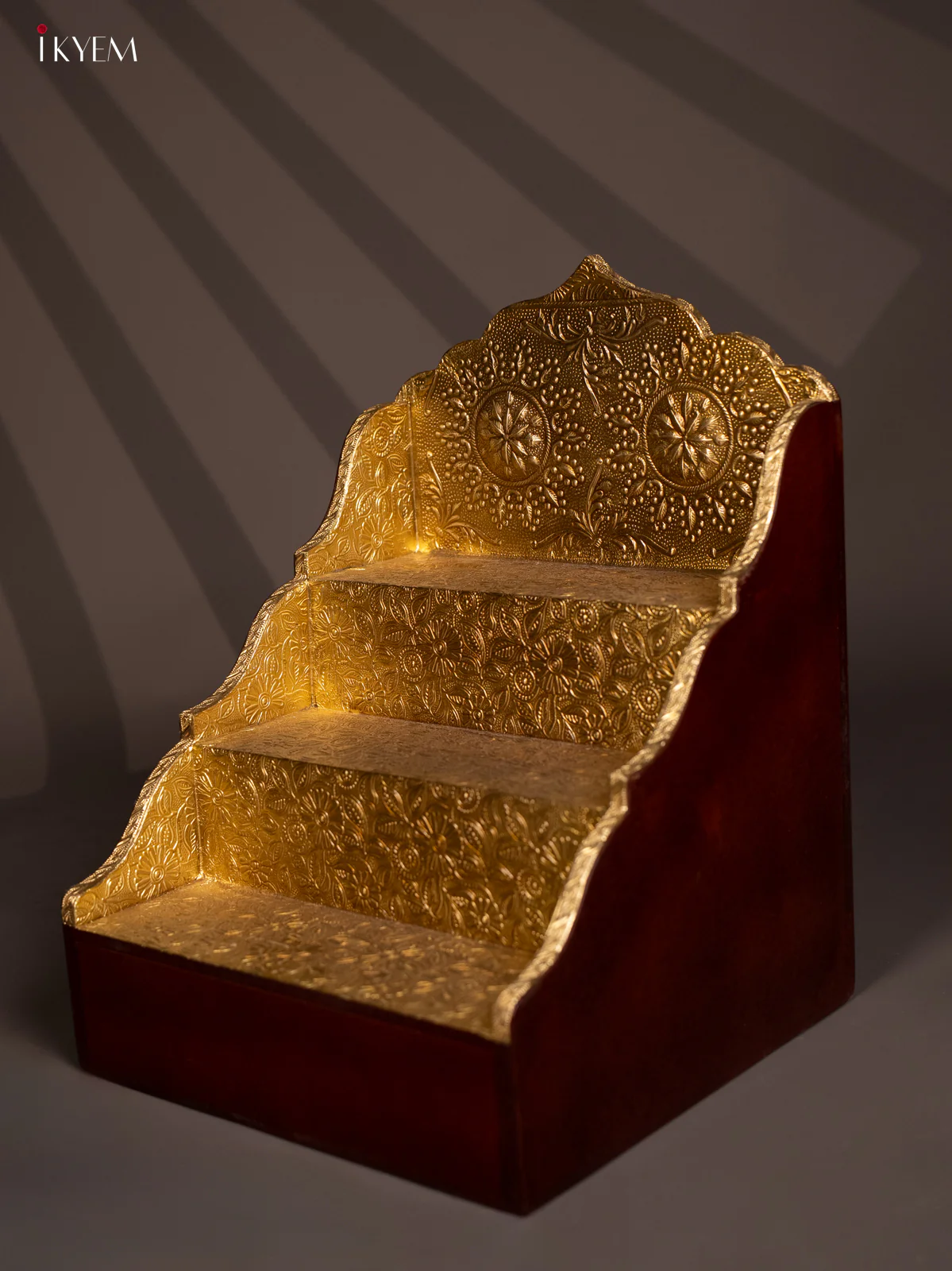 Brass Fitting Wooden 3-Step Golu Padi - 14 Inches - KG01125 - Image 3