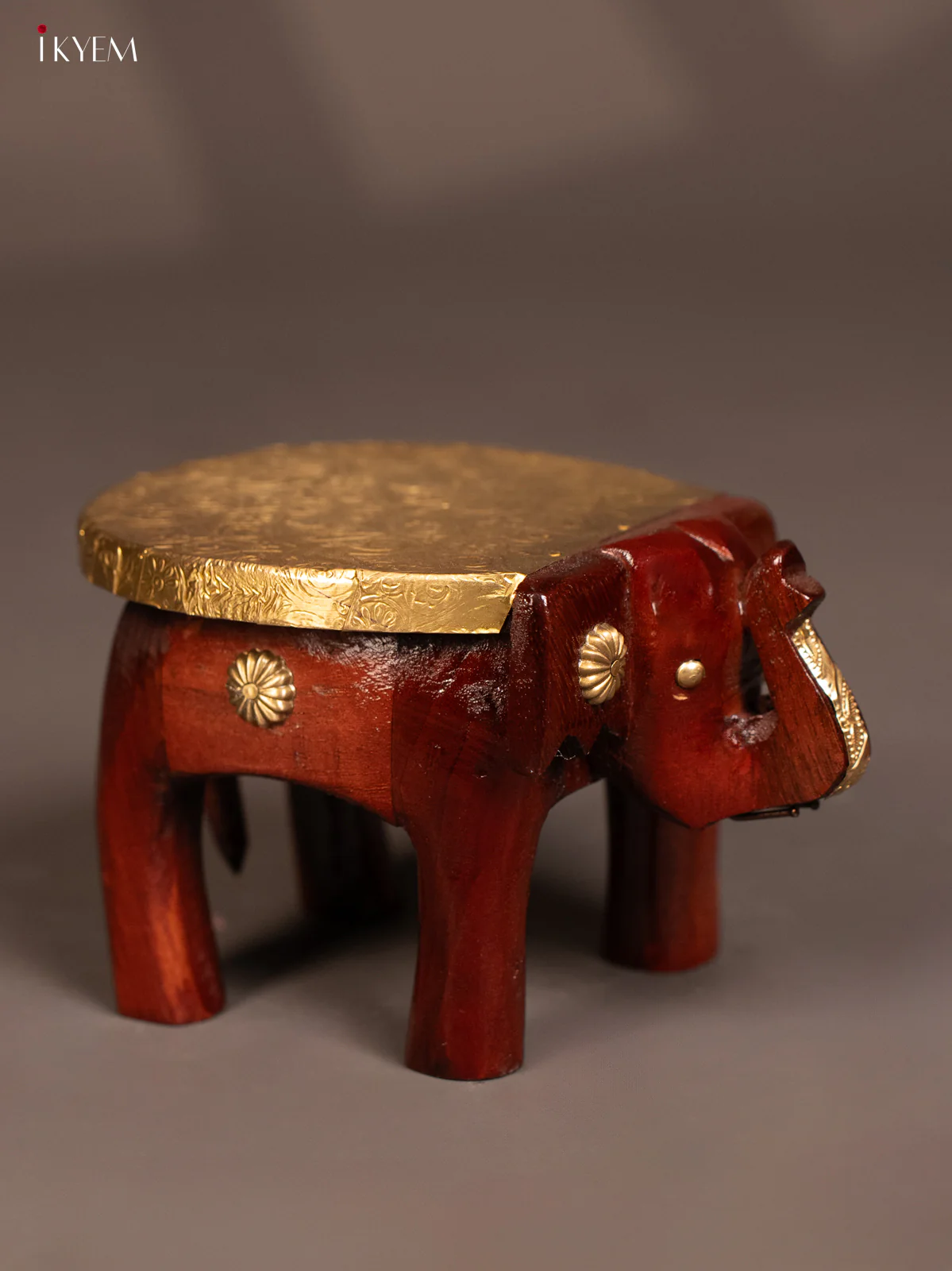 Wooden Brass Fitted Elephant Stool - 4 inch full - KG01135 - Image 2